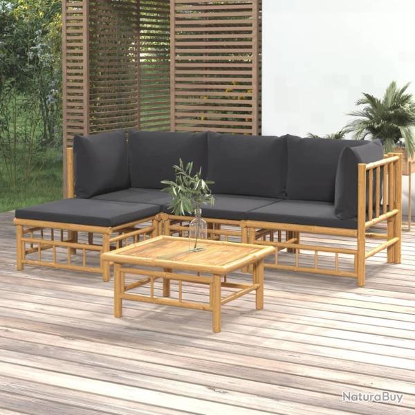 Salon de 5 pcs avec coussins gris fonc� bambou