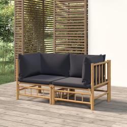 Canap&eacute;s d'angle de avec coussins gris fonc&eacute; 2 pcs bambou