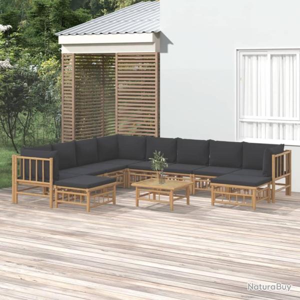 Salon de 11 pi�ces avec coussins, gris fonc�, en bambou
