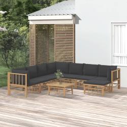 Salon 9 pi&egrave;ces avec coussins gris fonc&eacute;, en bambou