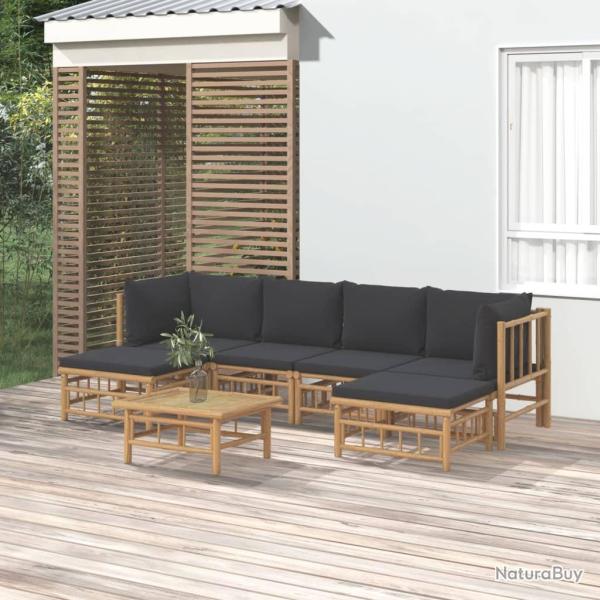 Salon de 7 pi�ces avec coussins, en bambou gris fonc�