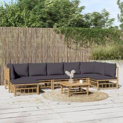 Salon 8 pi&egrave;ces avec coussins gris fonc&eacute;, en bambou