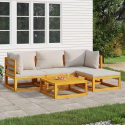 Salon de 5 pcs avec coussins gris clair bois massif