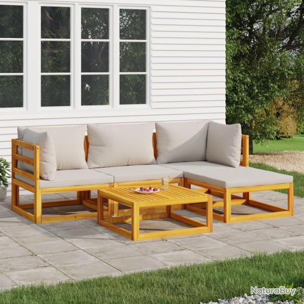Salon de 5 pcs avec coussins gris clair bois massif