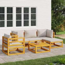 Salon de 6 pcs avec coussins gris clair bois massif