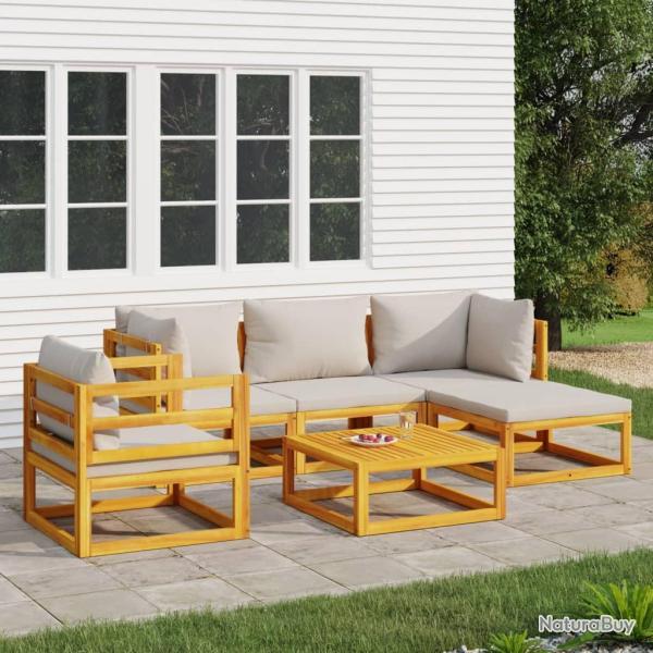 Salon de 6 pcs avec coussins gris clair bois massif