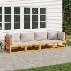 Salon de 4 pcs avec coussins gris clair bois massif