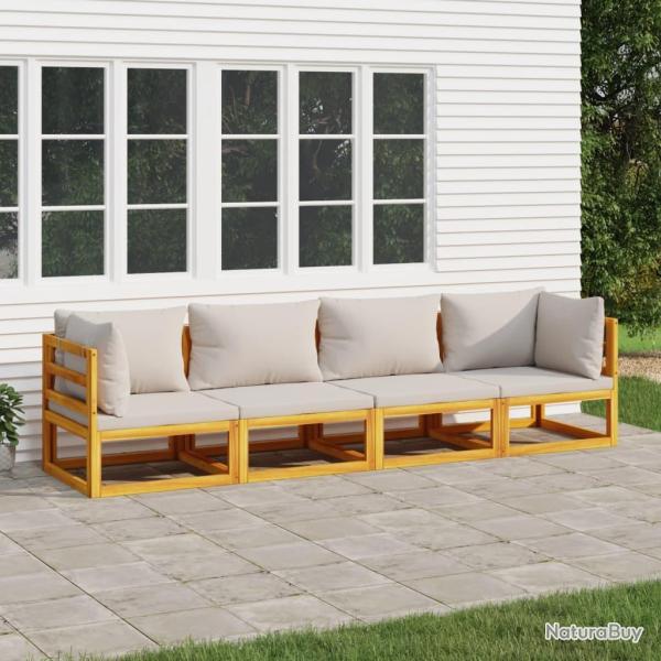 Salon de 4 pcs avec coussins gris clair bois massif