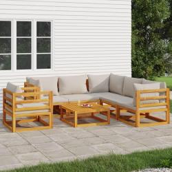 Salon de 7 pcs avec coussins gris clair bois massif