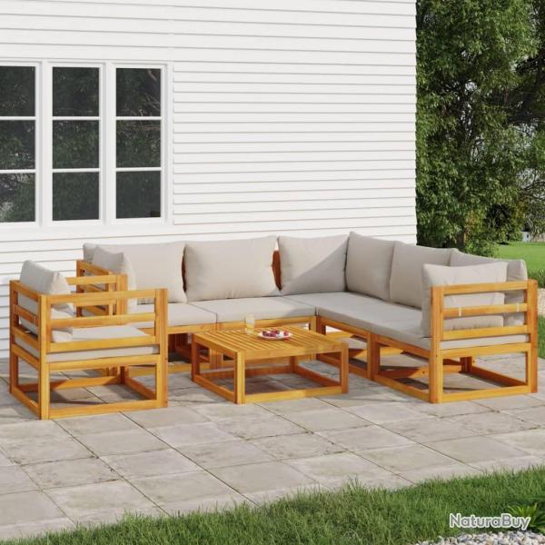 Salon de 7 pcs avec coussins gris clair bois massif
