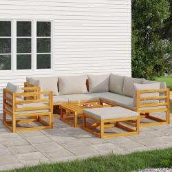 Salon de 8 pcs avec coussins gris clair bois massif