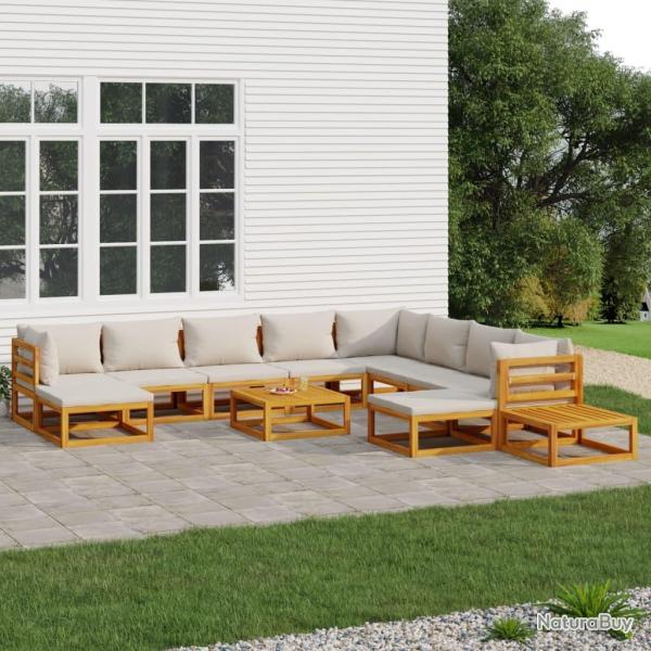 Salon de 12 pcs avec coussins gris clair bois massif