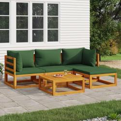 Salon de 5 pcs avec coussins vert bois massif