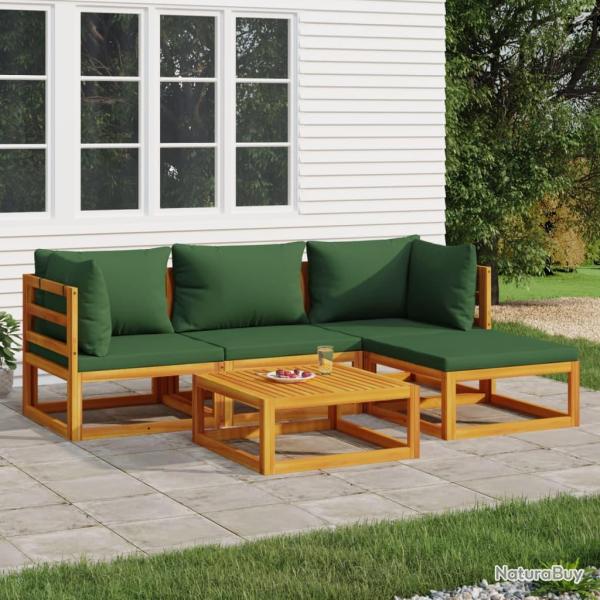 Salon de 5 pcs avec coussins vert bois massif