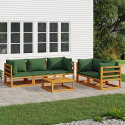 Salon de 6 pcs avec coussins vert bois massif