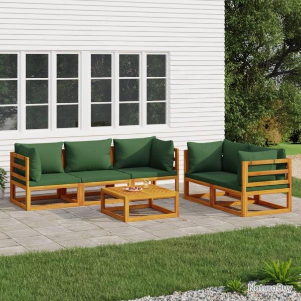 Salon de 6 pcs avec coussins vert bois massif