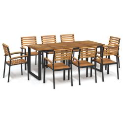 Ensemble &agrave; manger de 9 pcs bois d'acacia solide et m&eacute;tal
