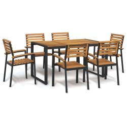 Ensemble &agrave; manger de 7 pcs bois d'acacia solide et m&eacute;tal
