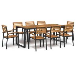 Ensemble &agrave; manger de 9 pcs bois d'acacia solide et m&eacute;tal