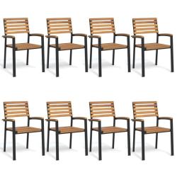 Chaises de empilables lot de 8 bois d'acacia et m&eacute;tal