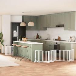 Barri&egrave;re pour chien avec porte pliable, 6 panneaux, en bois de peuplier, blanche