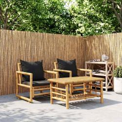 Chaises avec coussins, 2 pi&egrave;ces, en bambou