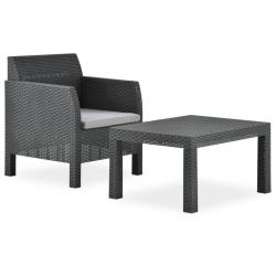 Salon de 2 pcs avec coussin PP Rotin Anthracite