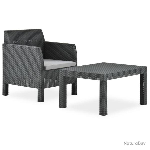 Salon de 2 pcs avec coussin PP Rotin Anthracite