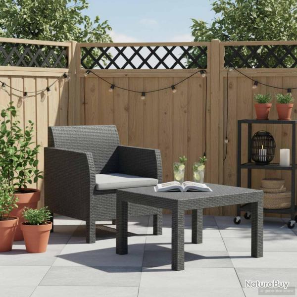 Salon 2 pi�ces avec coussin en PP et rotin anthracite