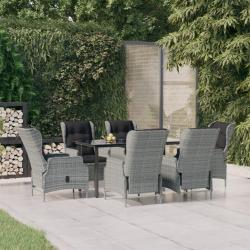 Ensemble &agrave; manger de 7 pcs Gris clair R&eacute;sine tress&eacute;e