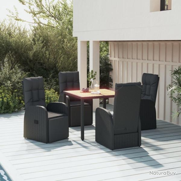 Ensemble � manger de 5pcs Noir Poly rotin et acacia