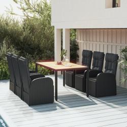 Ensemble &agrave; manger de 7 pcs Noir Poly rotin et acacia