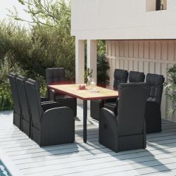 Ensemble &agrave; manger de 9 pcs Noir Poly rotin et acacia