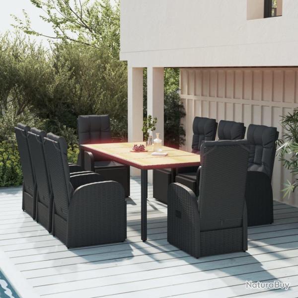 Ensemble � manger de 9 pcs Noir Poly rotin et acacia