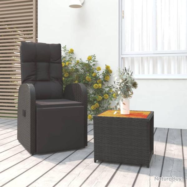 Ensemble de salon de 2 pcs noir poly rotin et acacia
