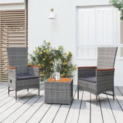 Ensemble de salon de 3 pcs gris poly rotin et acacia