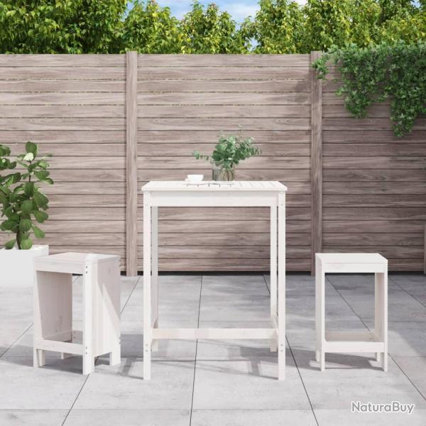 Ensemble de bar de 3 pcs blanc bois de pin massif