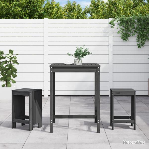 Ensemble de bar de 3 pcs gris bois de pin massif