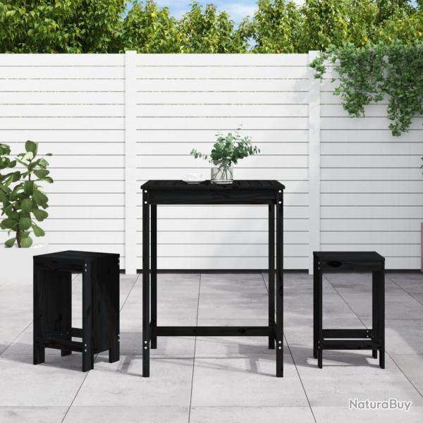 Ensemble de bar de 3 pcs noir bois de pin massif