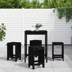 Ensemble de bar de 5 pcs noir bois de pin massif