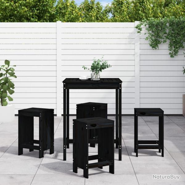 Ensemble de bar de 5 pcs noir bois de pin massif