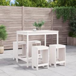 Ensemble de bar, 5 pi&egrave;ces, blanc, en bois massif de pin, pour le jardin