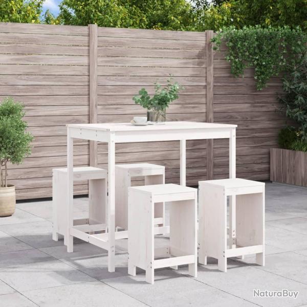Ensemble de bar, 5 pi�ces, blanc, en bois massif de pin, pour le jardin