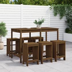 Ensemble de bar de 7 pcs marron miel bois de pin massif