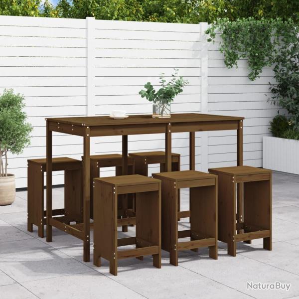 Ensemble de bar de 7 pcs marron miel bois de pin massif