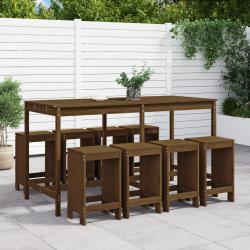 Ensemble de bar de 9 pcs marron miel bois de pin massif