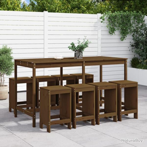 Ensemble de bar de 9 pcs marron miel bois de pin massif
