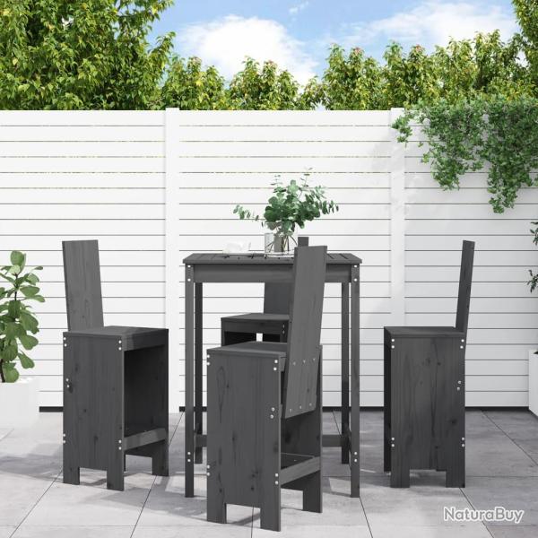 Ensemble de bar de 5 pcs gris bois de pin massif