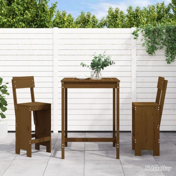 Ensemble de bar de 3 pcs marron miel bois pin massif