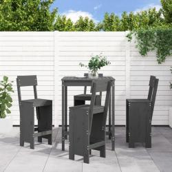 Ensemble de bar, 5 pi&egrave;ces, gris, en bois de pin massif, pour le jardin